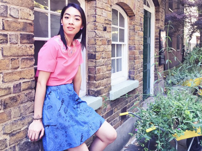 Pastel Carousel | Fashion | Book of Deer | SS16 Lookbook | Blue Magpie Skirt with Pink Lucky Charms Top